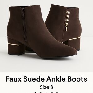 Rich Brown Faux Suede Ankle Booties with Studded Detail